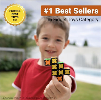 TOSY magnetic puzzle toy being manipulated by hands to fold from a standard puzzle into an elongated infinity shape.