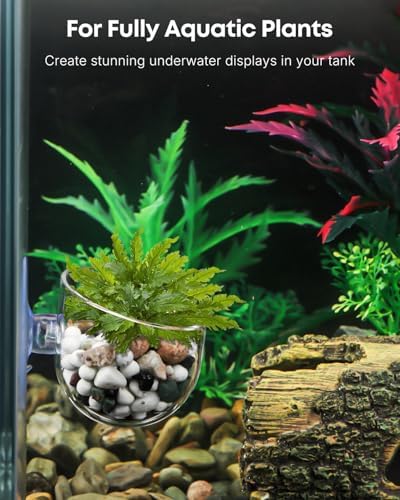 Pawfly aquascape decoration cup filled with black gravel substrate and young Java Fern roots.