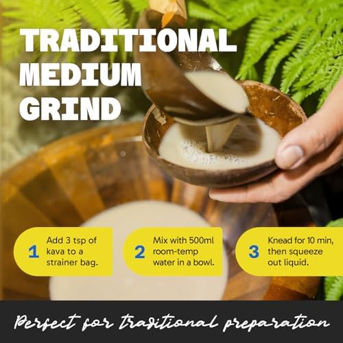Strained noble kava drink preparation with medium grind powder
