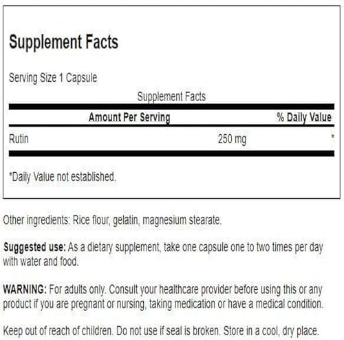 Swanson Rutin 250 Milligrams supplement label showing ingredients and serving size