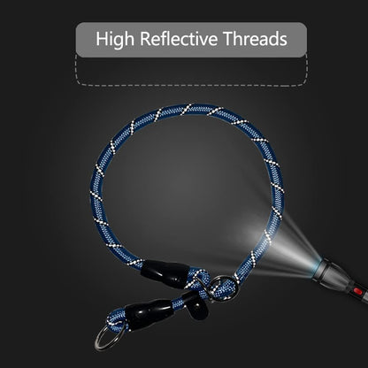 Mystercome reflective pet collar showing the durable climbing style rope construction