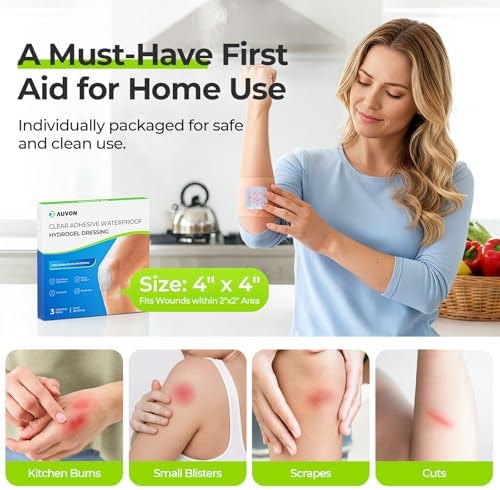 AUVON adhesive hydrogel pads 4x4 inch for moist wound healing.