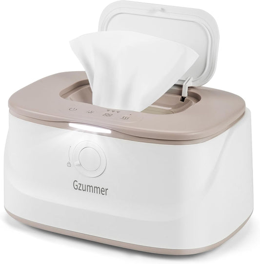 Gzummer baby wipe warmer front view gray and white