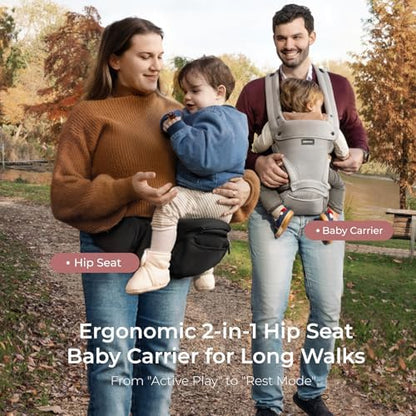 Side view of Momcozy ergonomic baby carrier with buckle details