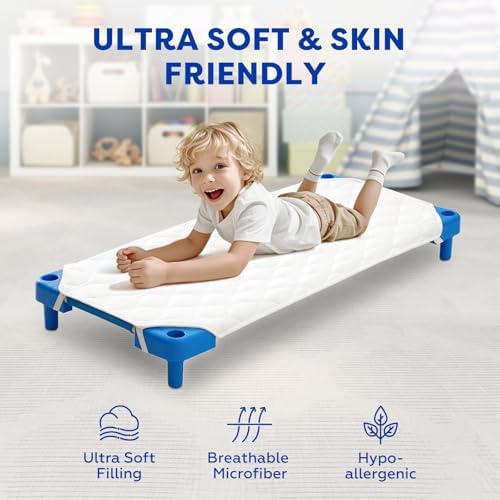 Comfyanno toddler preschool bed sheet showcasing the secure reinforced elastic corner straps