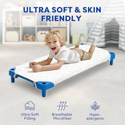 Comfyanno toddler preschool bed sheet showcasing the secure reinforced elastic corner straps