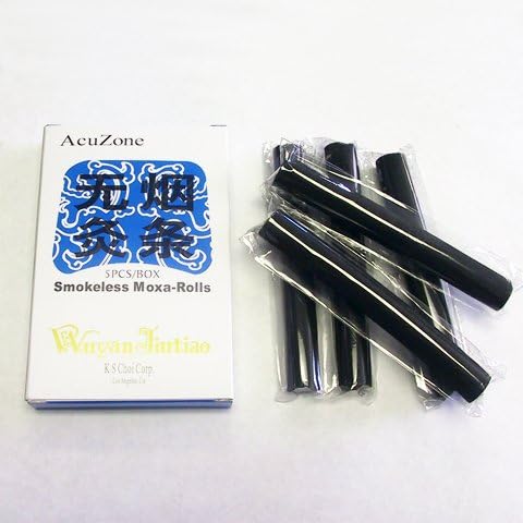 Black charred mugwort moxa sticks from Acuzone for low smoke acupuncture therapy.