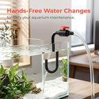 Spill-proof aquarium water filler valve accessory connected for an indoor tank change.