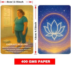 Close up of illustrated DPEHAKMK spiritual awakening cards showing card text