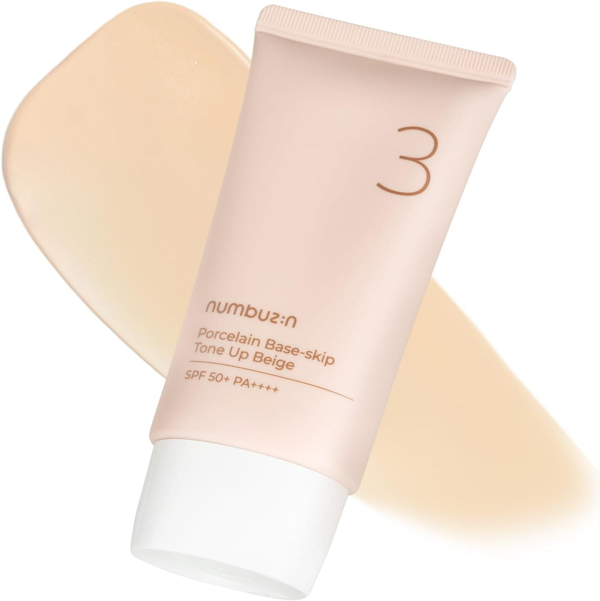 Numbuzin Number 3 Porcelain Base-Skip Tone Up Beige front view product packaging