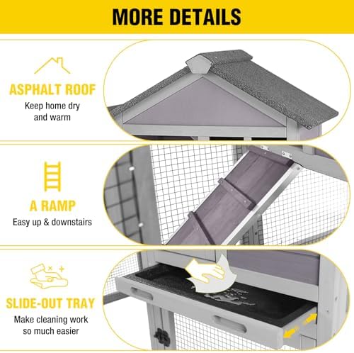 Aivituvin Rabbit Hutch Indoor Bunny Cage Outdoor with Run Chicken Coop Guinea Pig House with Waterproof Asphalt Roof,No Leakage Pull Out Tray (103.2" L x 25.2" W x 36.2" H, Grey-2 Sets) - Image 3