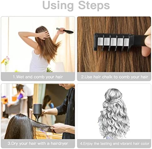 Washable white hair chalk color result on lighter and darker hair sections