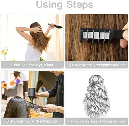 Washable white hair chalk color result on lighter and darker hair sections