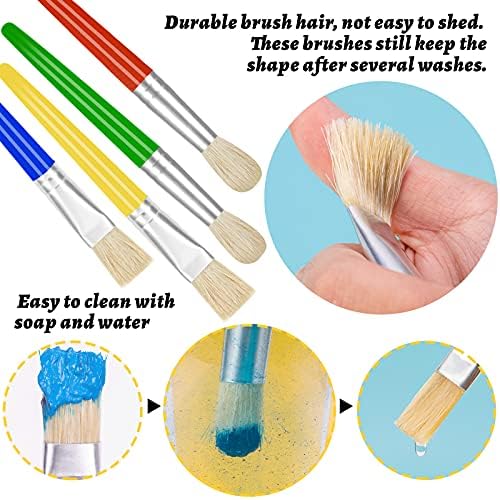 YGAOHF bulk toddler paint brushes laid out in a neat row displaying red blue green and yellow handles