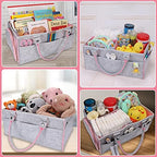 Top view of baby diaper caddy organizer with baby essentials inside