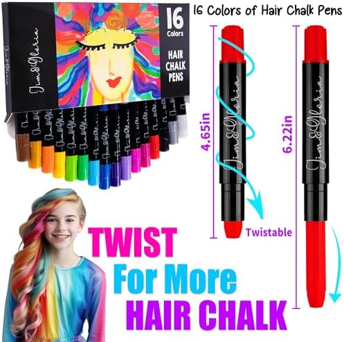 Close up of 16 vibrant hair chalk color sticks for teenagers