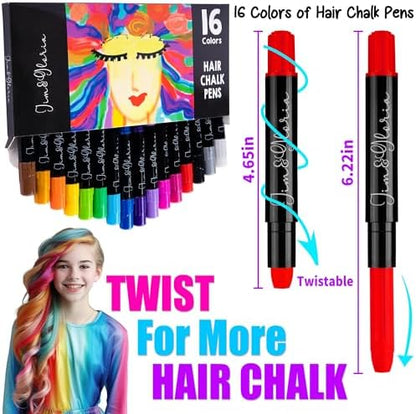 Close up of 16 vibrant hair chalk color sticks for teenagers