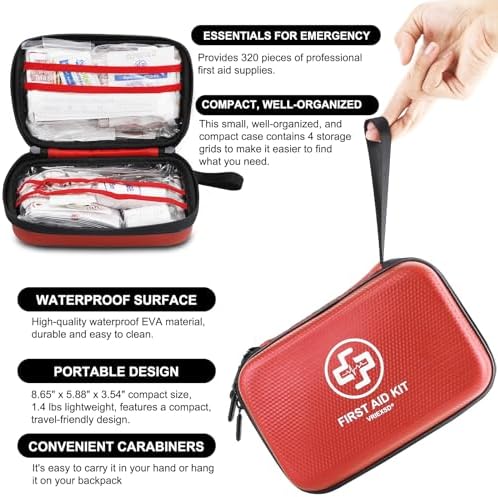 Compact Vriexsd first aid kit with waterproof zippers and shockproof red exterior.