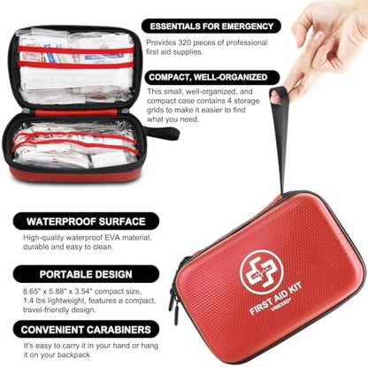 Compact Vriexsd first aid kit with waterproof zippers and shockproof red exterior.
