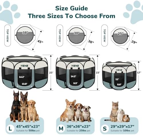 Dog Cat Playpen, Portable Small Animal Playpen Crate Indoor for Dogs Cats Rabbits, Foldable Guinea Pigs Bunny Cage Enclosure for Outdoor, Pop Up Dogs Cats Tent Kennel with Carrying Case, Grey - Image 3