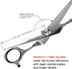 Chi-Buy curved grooming scissors demonstrating the adjustable tension screw mechanism.