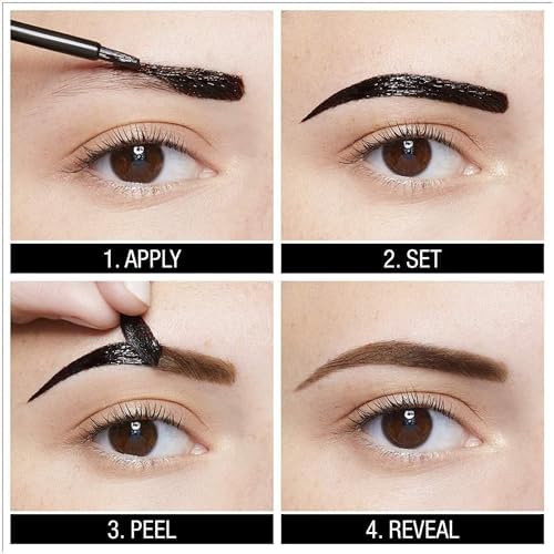 Peel off demonstration of the Maybelline semi permanent eyebrow stain gel.