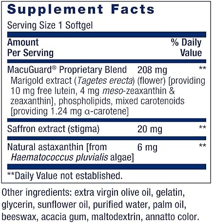 Life Extension eye care softgels with saffron and astaxanthin bottle back view