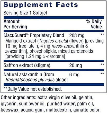 Life Extension eye care softgels with saffron and astaxanthin bottle back view