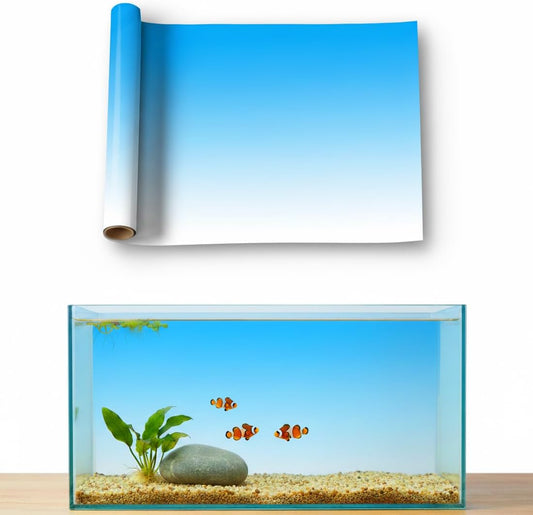 LYYAB white blue gradient aquarium background sticker front view on glass fish tank