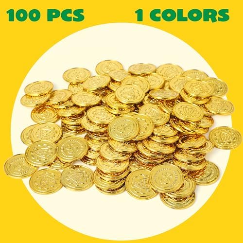 Close up view of authentic JOYIN plastic iris coins showing textured gold finish