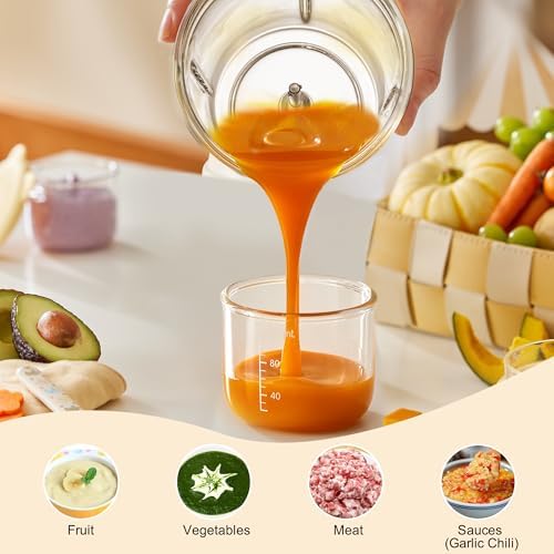 Bear baby food puree blender with two soft silicone feeding spoons.