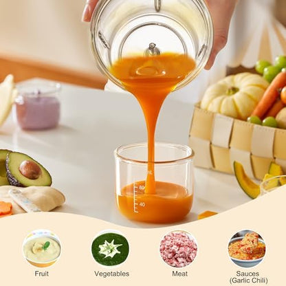Bear baby food puree blender with two soft silicone feeding spoons.