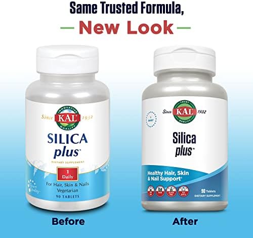 KAL Silica Plus supplement facts label showing horsetail extract and silica gel ingredients