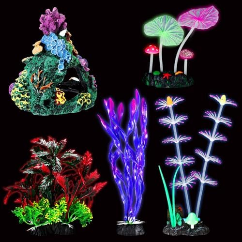 Halloscume non-toxic silicone coral reef and artificial plants under blue UV light