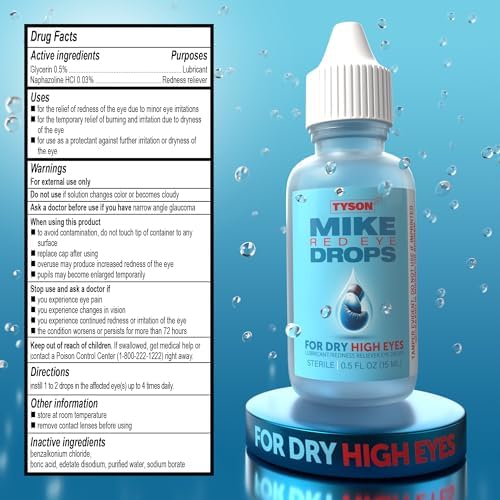 Tyson 2.0 Mike Red Eye Drops active ingredients and usage label.