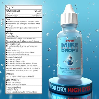 Tyson 2.0 Mike Red Eye Drops active ingredients and usage label.