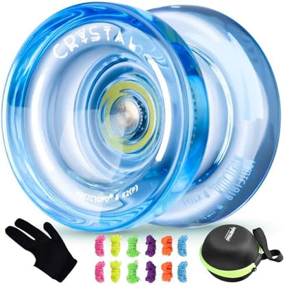 MAGICYOYO K2 Crystal Plastic Yoyo for Kids 8-12 & Beginners, Durable PC Responsive Yoyo Professional with Finger Spin Hub for DNA yo-yo Tricks, Includes 12 Yo yo Strings, Glove & Bag (Crystal Blue) - Image 7