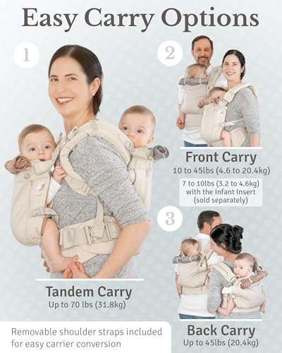 TwinGo baby carrier separated into two individual units for two parents