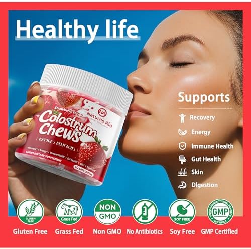 Close up of the imported Natures Aid colostrum jar with 60 servings.