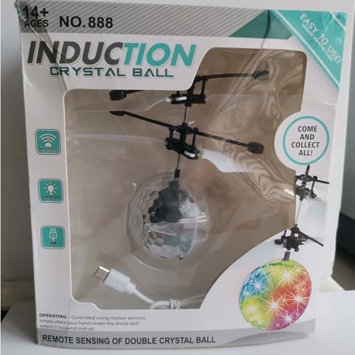 Packaging contents of the generic induction crystal flying ball with its included charging cable.