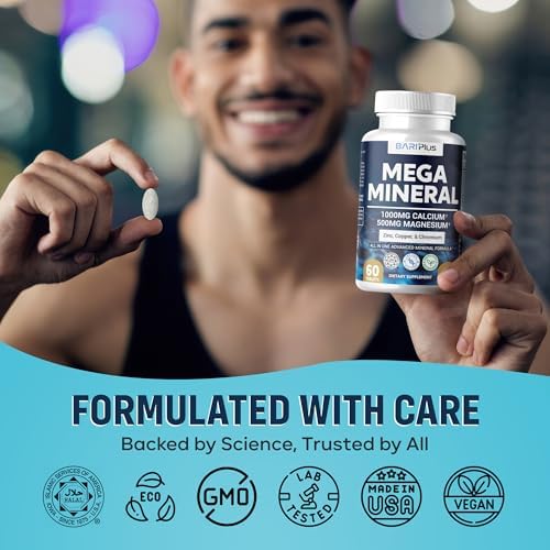 BARIPLUS Calcium Magnesium Zinc dietary supplement tablets showing premium USA imported label
