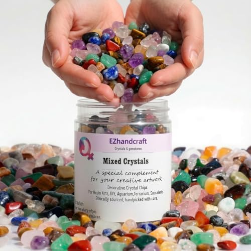 Close up of colorful tumbled gemstone chips
