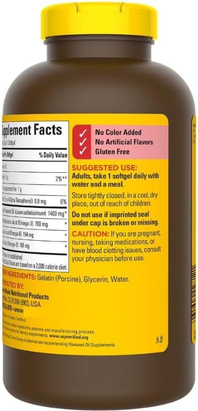 Nature Made plant based Omega 3 supplement facts and nutritional label