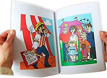 Magic Makers illusion book demonstrating the black and white outlined drawings phase.