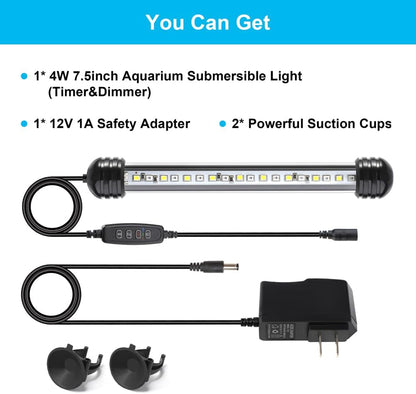 Packaging and included components of Datoo aquarium light