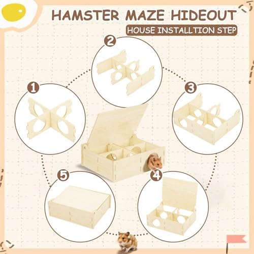 BreezeHug 4 Pcs Hamster Platform Hideout Wooden Tunnel Ladder Playhouse Hamster Game Climbing Toy with Platform Cage Accessories for Pets Dwarf Syrian Mice Degus Gerbils Squirrel(Castle) - Image 7