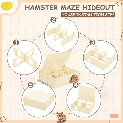BreezeHug 4 Pcs Hamster Platform Hideout Wooden Tunnel Ladder Playhouse Hamster Game Climbing Toy with Platform Cage Accessories for Pets Dwarf Syrian Mice Degus Gerbils Squirrel(Castle) - Image 7