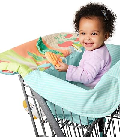 Skip Hop Farmstand grocery trolley liner demonstrating secure buckle straps and padded leg openings.