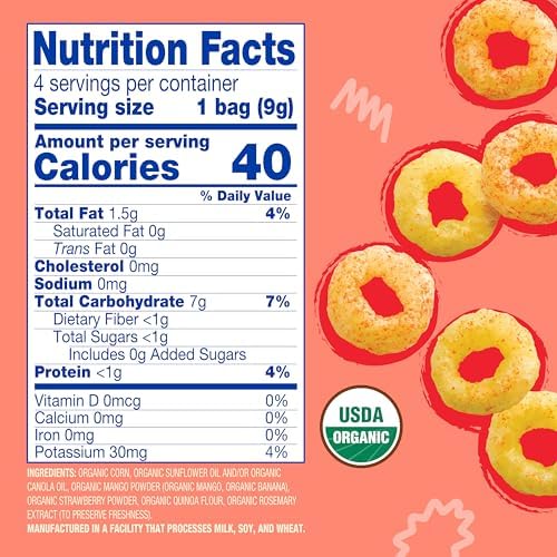 Earth's Best ring shaped baby finger foods showing the individual single serve pouches.