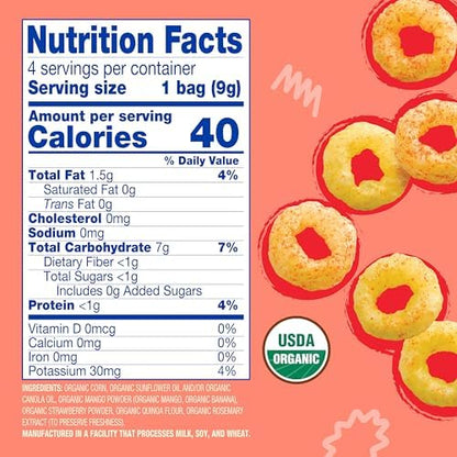 Earth's Best ring shaped baby finger foods showing the individual single serve pouches.